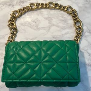 ZARA green quilted shoulder clutch.